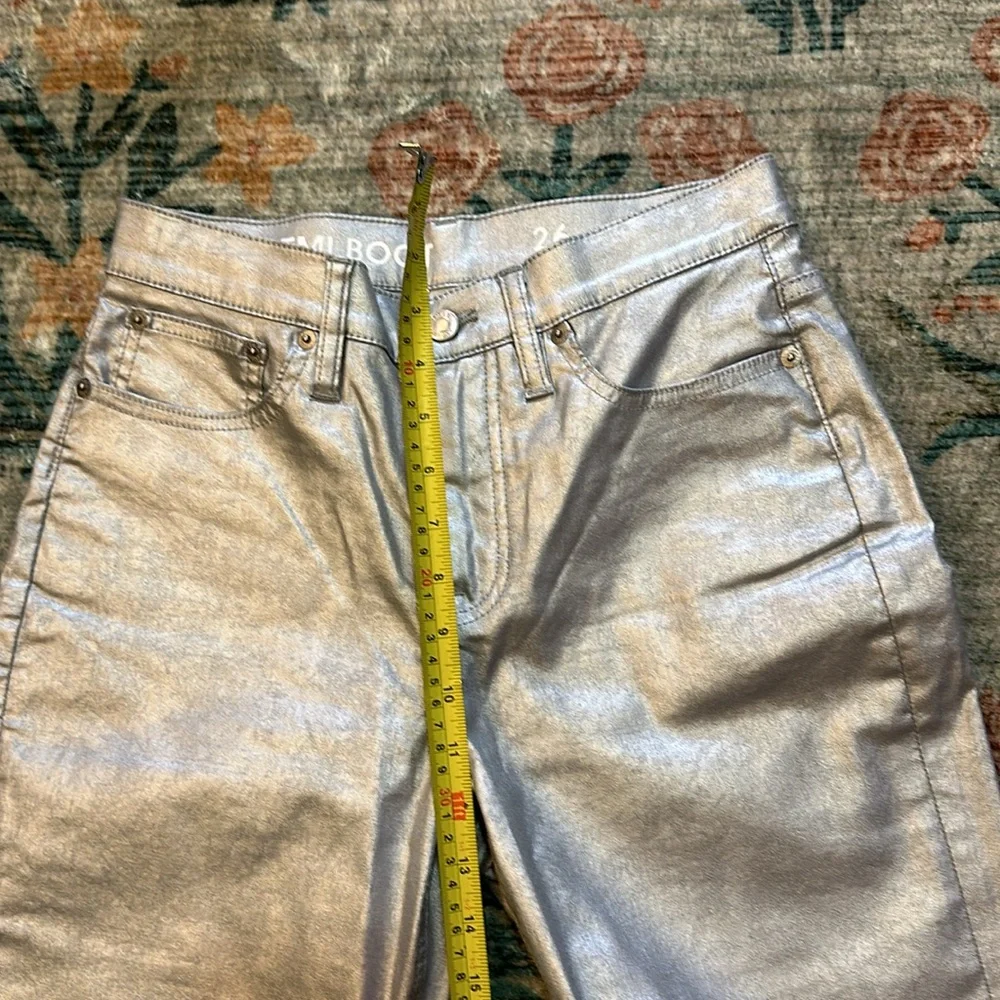 J Crew Slim Demi Boot Jean in Coated Silver NWOT Size 26